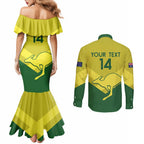 Custom Australia Field Hockey Couples Matching Mermaid Dress and Long Sleeve Button Shirt Go Champions Hockeyroos National Color