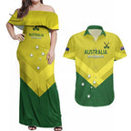 Custom Australia Field Hockey Couples Matching Off Shoulder Maxi Dress and Hawaiian Shirt Go Champions Hockeyroos National Color