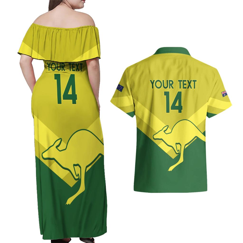Custom Australia Field Hockey Couples Matching Off Shoulder Maxi Dress and Hawaiian Shirt Go Champions Hockeyroos National Color