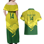 Custom Australia Field Hockey Couples Matching Off Shoulder Maxi Dress and Hawaiian Shirt Go Champions Hockeyroos National Color