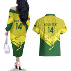 Custom Australia Field Hockey Couples Matching Off The Shoulder Long Sleeve Dress and Hawaiian Shirt Go Champions Hockeyroos National Color