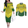 Custom Australia Field Hockey Couples Matching Off The Shoulder Long Sleeve Dress and Long Sleeve Button Shirt Go Champions Hockeyroos National Color