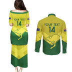 Custom Australia Field Hockey Couples Matching Puletasi and Long Sleeve Button Shirt Go Champions Hockeyroos National Color