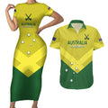 Custom Australia Field Hockey Couples Matching Short Sleeve Bodycon Dress and Hawaiian Shirt Go Champions Hockeyroos National Color