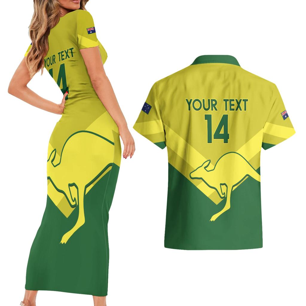 Custom Australia Field Hockey Couples Matching Short Sleeve Bodycon Dress and Hawaiian Shirt Go Champions Hockeyroos National Color