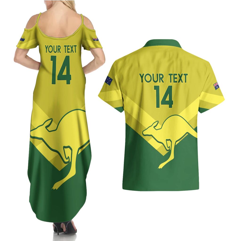 Custom Australia Field Hockey Couples Matching Summer Maxi Dress and Hawaiian Shirt Go Champions Hockeyroos National Color