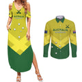 Custom Australia Field Hockey Couples Matching Summer Maxi Dress and Long Sleeve Button Shirt Go Champions Hockeyroos National Color
