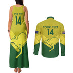 Custom Australia Field Hockey Couples Matching Tank Maxi Dress and Long Sleeve Button Shirt Go Champions Hockeyroos National Color