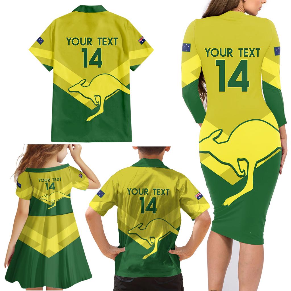 Custom Australia Field Hockey Family Matching Long Sleeve Bodycon Dress and Hawaiian Shirt Go Champions Hockeyroos National Color