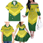 Custom Australia Field Hockey Family Matching Off The Shoulder Long Sleeve Dress and Hawaiian Shirt Go Champions Hockeyroos National Color