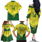 Custom Australia Field Hockey Family Matching Off The Shoulder Long Sleeve Dress and Hawaiian Shirt Go Champions Hockeyroos National Color