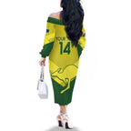 Custom Australia Field Hockey Family Matching Off The Shoulder Long Sleeve Dress and Hawaiian Shirt Go Champions Hockeyroos National Color