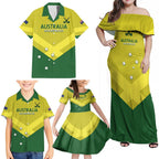 Custom Australia Field Hockey Family Matching Off Shoulder Maxi Dress and Hawaiian Shirt Go Champions Hockeyroos National Color