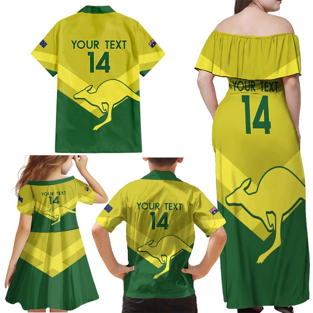 Custom Australia Field Hockey Family Matching Off Shoulder Maxi Dress and Hawaiian Shirt Go Champions Hockeyroos National Color
