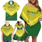 Custom Australia Field Hockey Family Matching Off Shoulder Short Dress and Hawaiian Shirt Go Champions Hockeyroos National Color