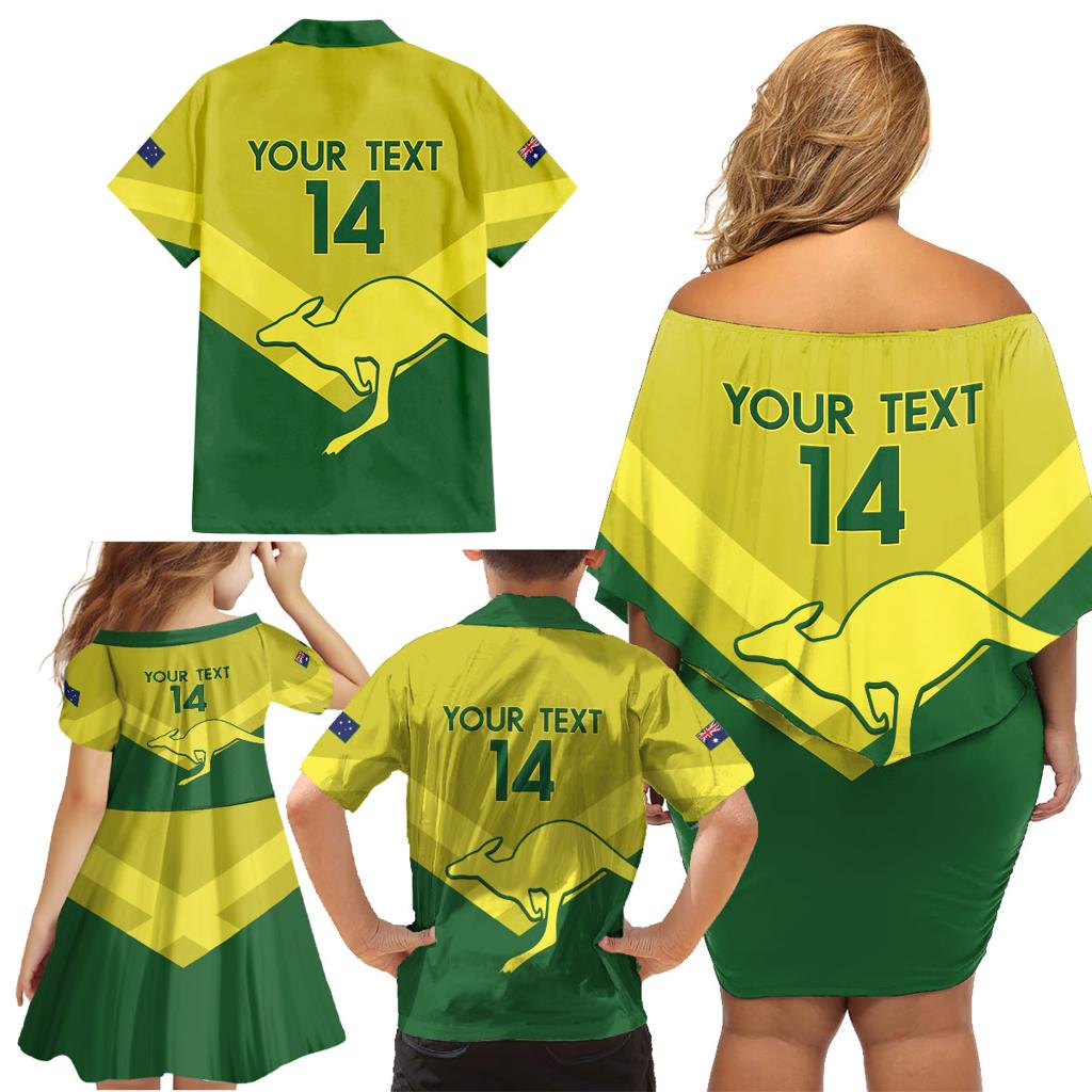 Custom Australia Field Hockey Family Matching Off Shoulder Short Dress and Hawaiian Shirt Go Champions Hockeyroos National Color