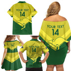 Custom Australia Field Hockey Family Matching Off Shoulder Short Dress and Hawaiian Shirt Go Champions Hockeyroos National Color
