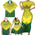 Custom Australia Field Hockey Family Matching Short Sleeve Bodycon Dress and Hawaiian Shirt Go Champions Hockeyroos National Color