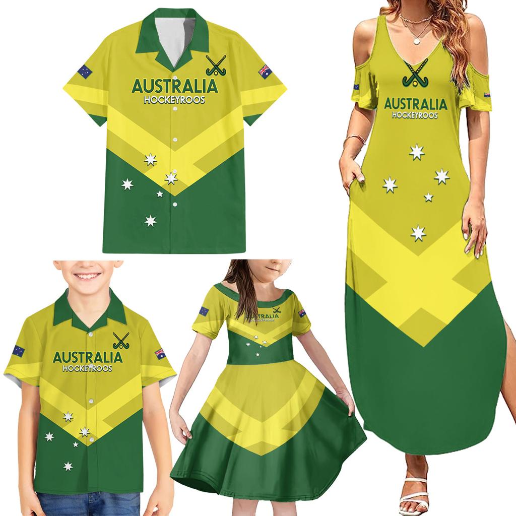 Custom Australia Field Hockey Family Matching Summer Maxi Dress and Hawaiian Shirt Go Champions Hockeyroos National Color