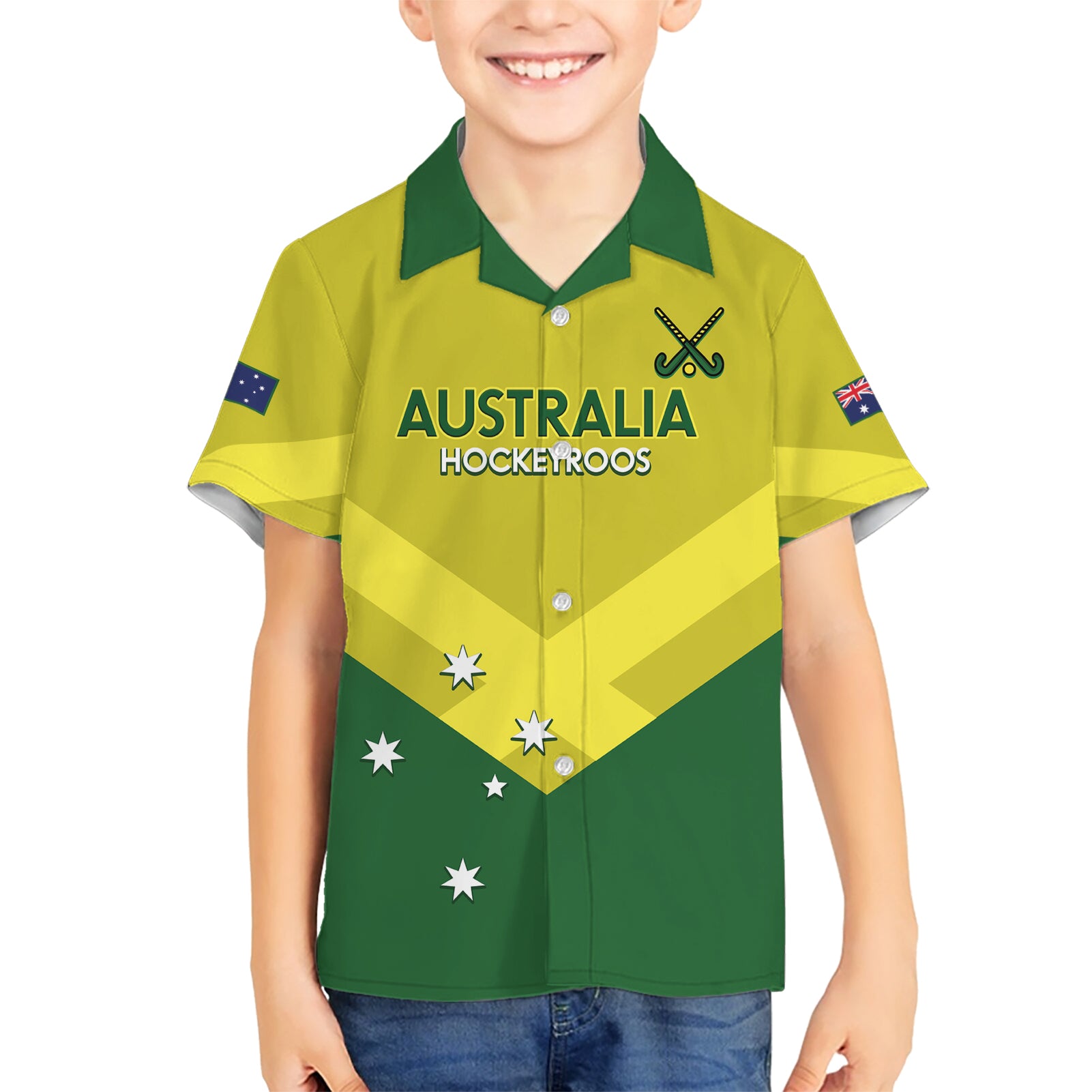 Custom Australia Field Hockey Kid Hawaiian Shirt Go Champions Hockeyroos National Color