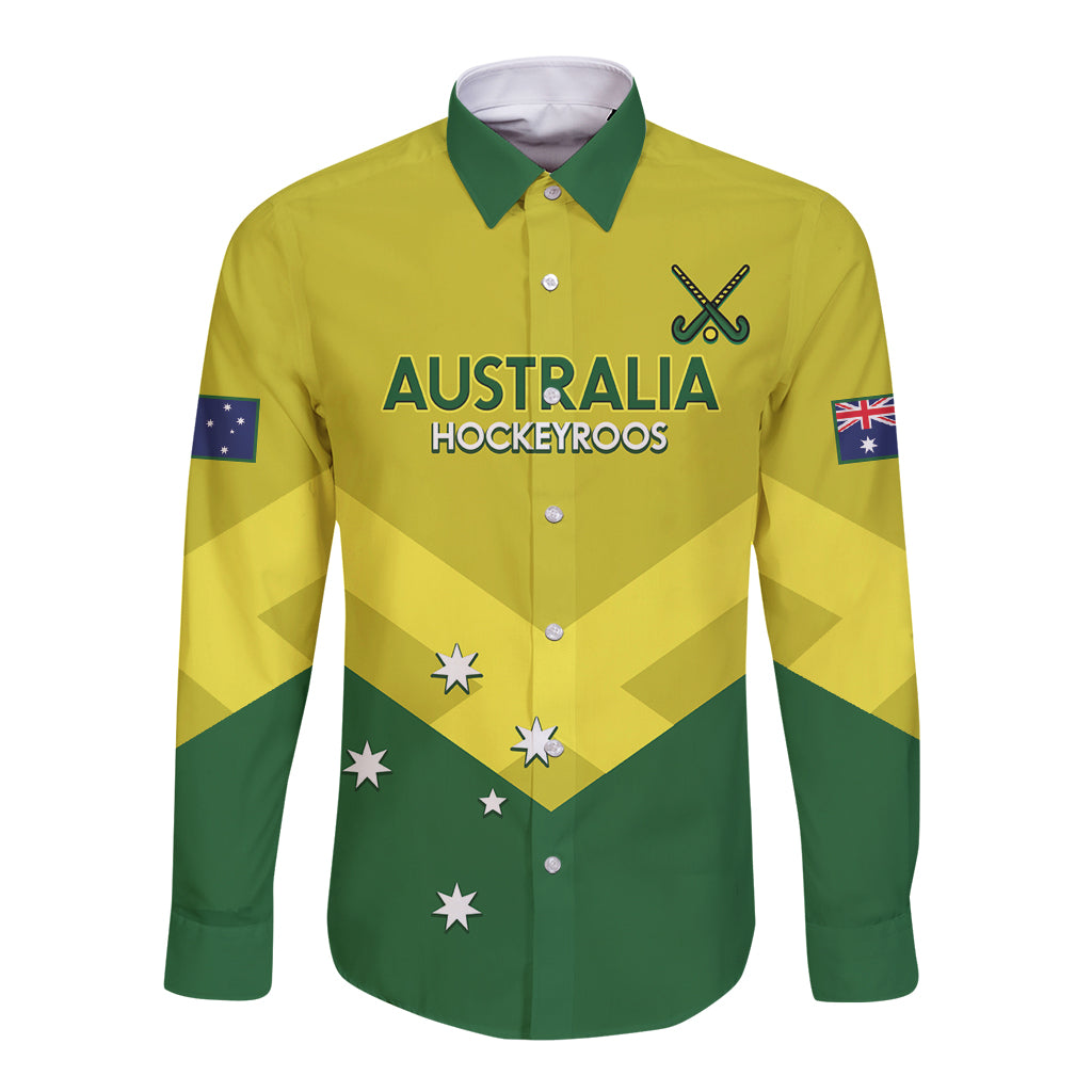Custom Australia Field Hockey Long Sleeve Button Shirt Go Champions Hockeyroos National Color