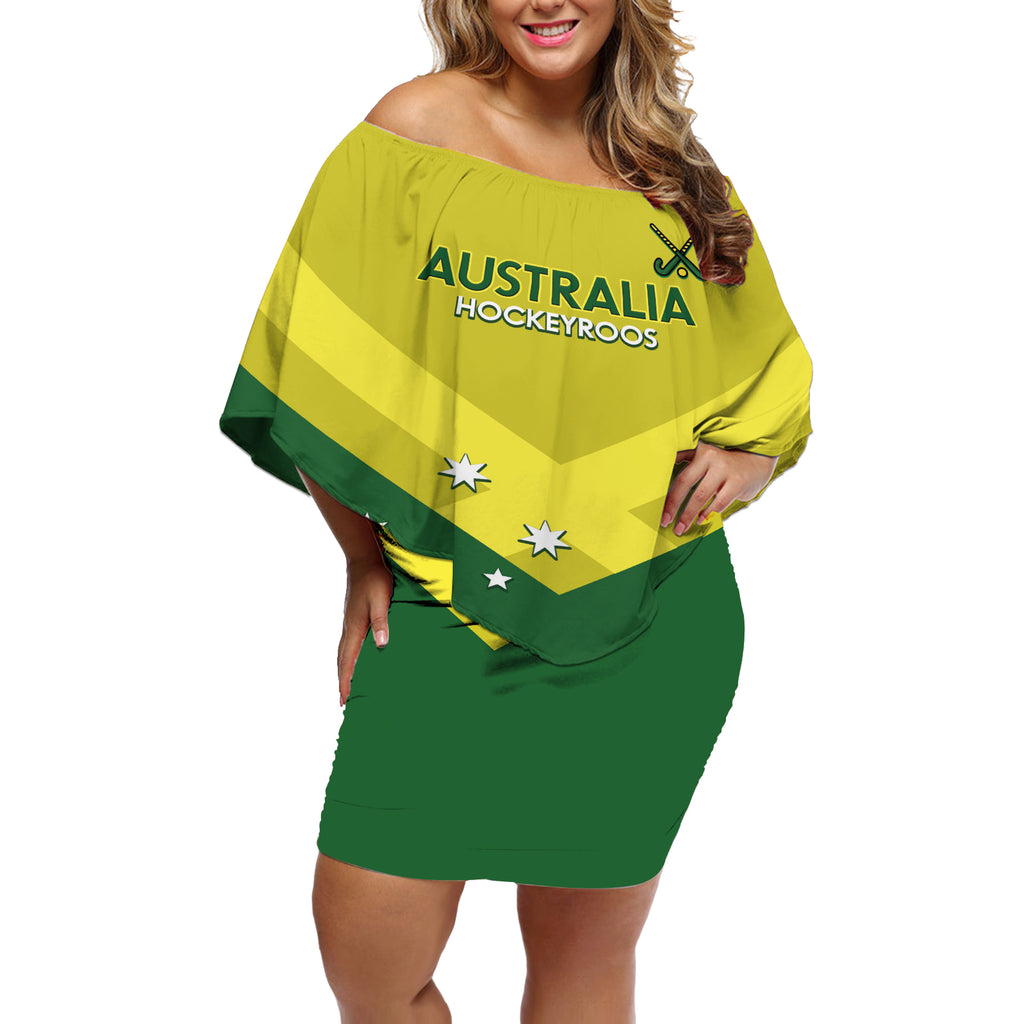 Custom Australia Field Hockey Off Shoulder Short Dress Go Champions Hockeyroos National Color