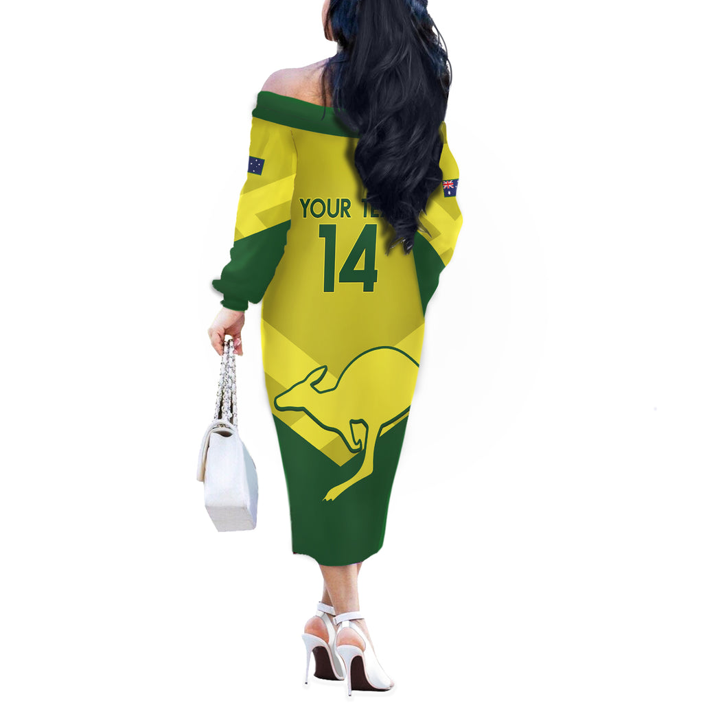 Custom Australia Field Hockey Off The Shoulder Long Sleeve Dress Go Champions Hockeyroos National Color