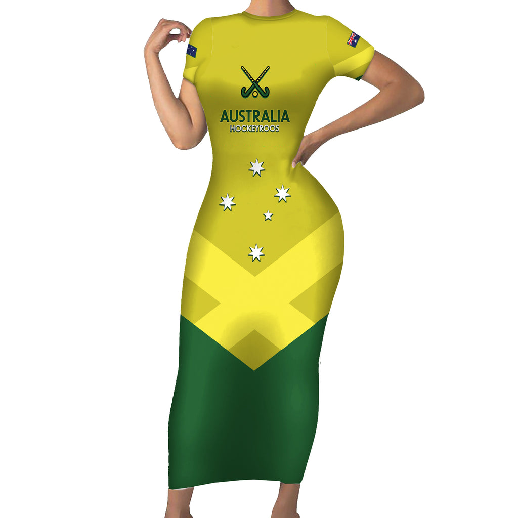 Custom Australia Field Hockey Short Sleeve Bodycon Dress Go Champions Hockeyroos National Color