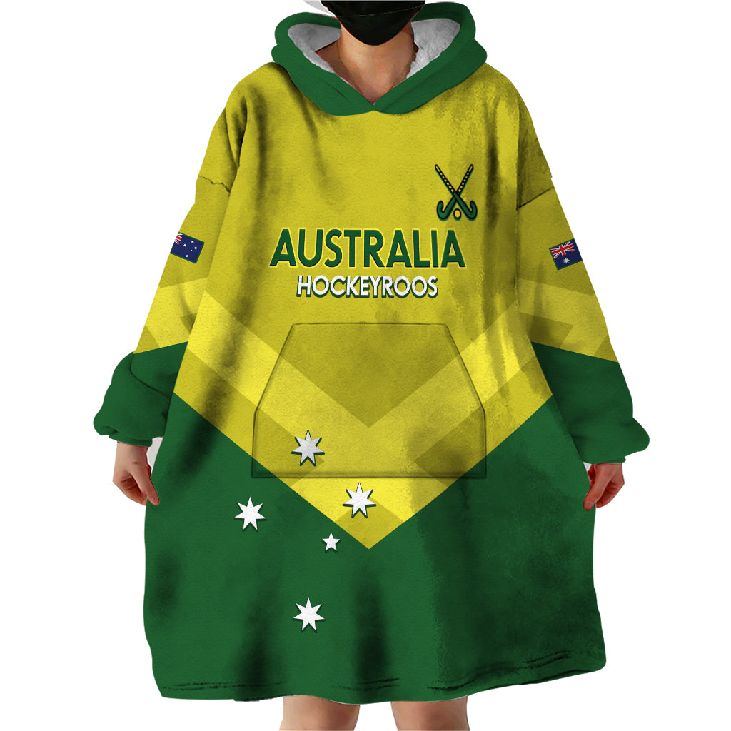 Custom Australia Field Hockey Wearable Blanket Hoodie Go Champions Hockeyroos National Color