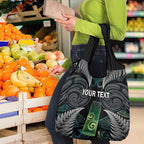 Personalised New Zealand Toki Grocery Bag Silver Fern Mix Aotearoa Maori Pattern