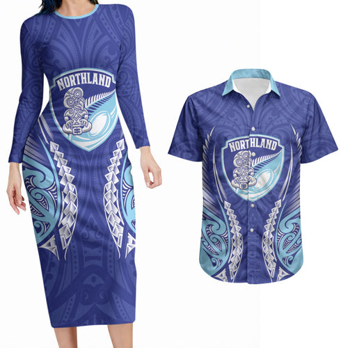 Northland 2026 Rugby Custom Couples Matching Long Sleeve Bodycon Dress and Hawaiian Shirt NZ Maori Silver Fern