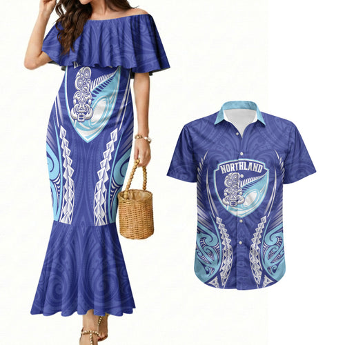 Northland 2026 Rugby Custom Couples Matching Mermaid Dress and Hawaiian Shirt NZ Maori Silver Fern
