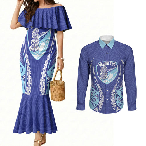 Northland 2026 Rugby Custom Couples Matching Mermaid Dress and Long Sleeve Button Shirt NZ Maori Silver Fern