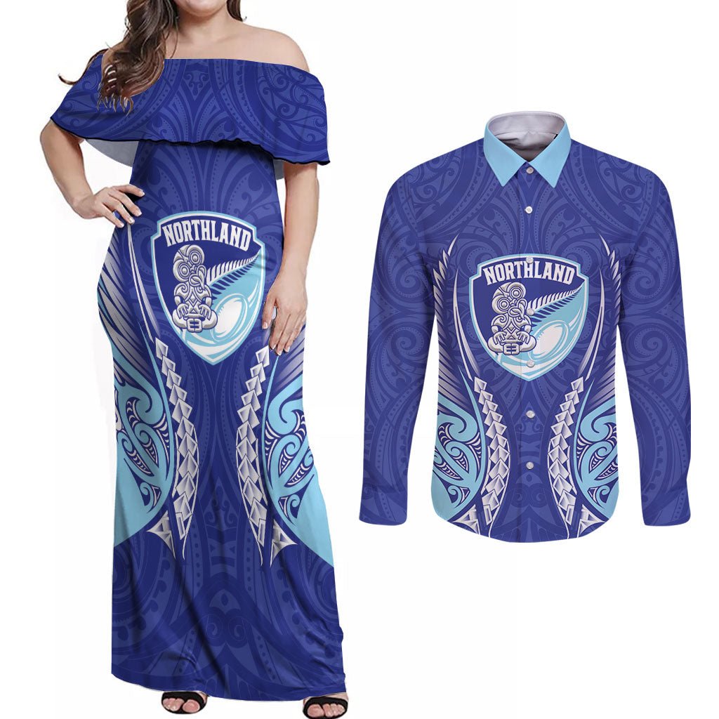 Northland 2026 Rugby Custom Couples Matching Off Shoulder Maxi Dress and Long Sleeve Button Shirt NZ Maori Silver Fern