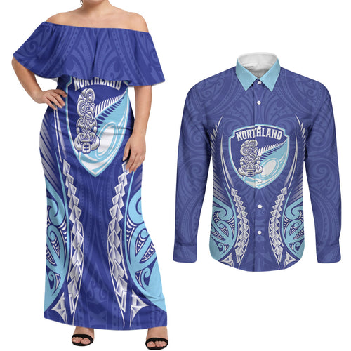 Northland 2026 Rugby Custom Couples Matching Off Shoulder Maxi Dress and Long Sleeve Button Shirt NZ Maori Silver Fern