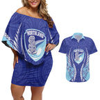 Northland 2026 Rugby Custom Couples Matching Off Shoulder Short Dress and Hawaiian Shirt NZ Maori Silver Fern