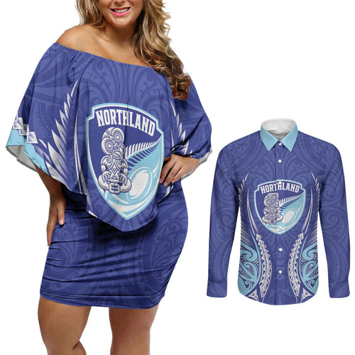 Northland 2026 Rugby Custom Couples Matching Off Shoulder Short Dress and Long Sleeve Button Shirt NZ Maori Silver Fern