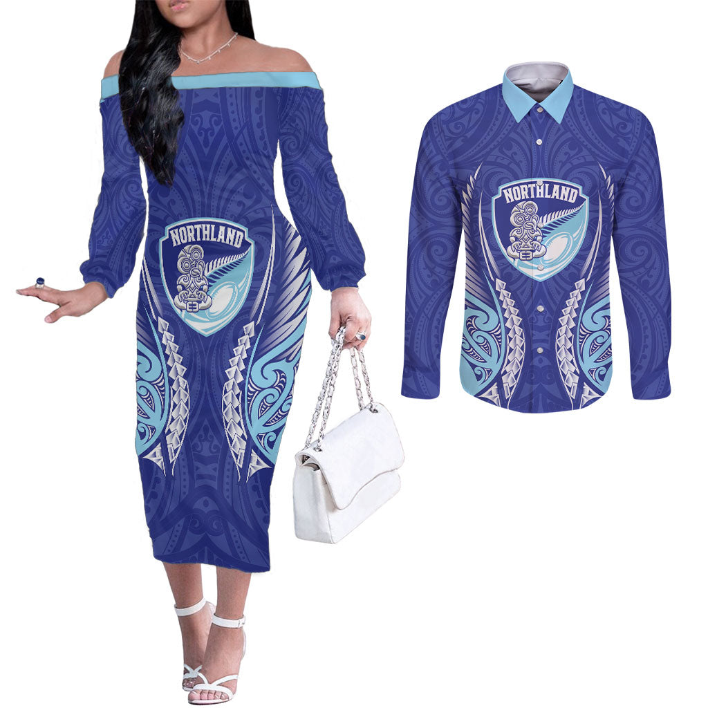 Northland 2026 Rugby Custom Couples Matching Off The Shoulder Long Sleeve Dress and Long Sleeve Button Shirt NZ Maori Silver Fern