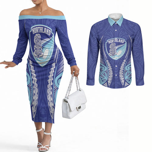 Northland 2026 Rugby Custom Couples Matching Off The Shoulder Long Sleeve Dress and Long Sleeve Button Shirt NZ Maori Silver Fern