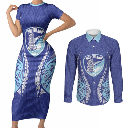 Northland 2026 Rugby Custom Couples Matching Short Sleeve Bodycon Dress and Long Sleeve Button Shirt NZ Maori Silver Fern