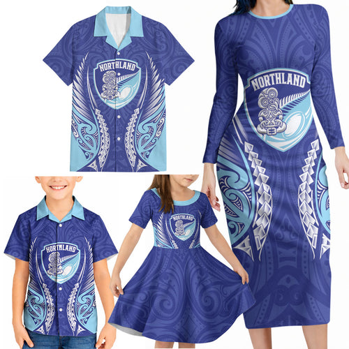 Northland 2026 Rugby Custom Family Matching Long Sleeve Bodycon Dress and Hawaiian Shirt NZ Maori Silver Fern