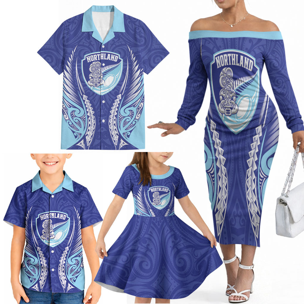 Northland 2026 Rugby Custom Family Matching Off The Shoulder Long Sleeve Dress and Hawaiian Shirt NZ Maori Silver Fern