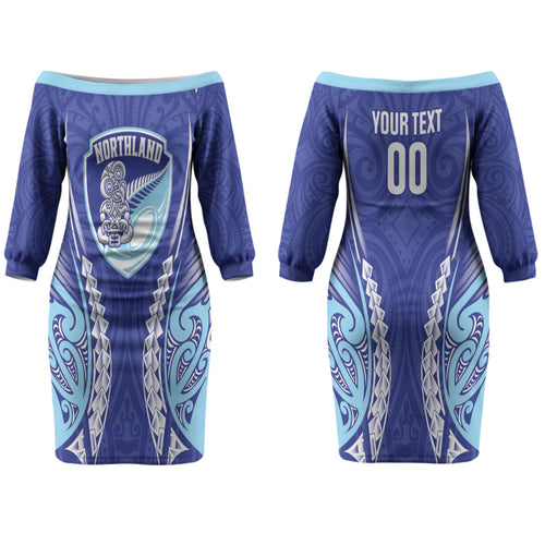 Northland 2026 Rugby Custom Family Matching Off The Shoulder Long Sleeve Dress and Hawaiian Shirt NZ Maori Silver Fern