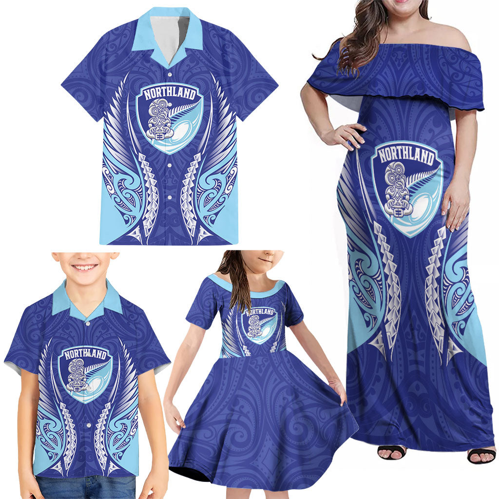 Northland 2026 Rugby Custom Family Matching Off Shoulder Maxi Dress and Hawaiian Shirt NZ Maori Silver Fern