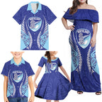 Northland 2026 Rugby Custom Family Matching Off Shoulder Maxi Dress and Hawaiian Shirt NZ Maori Silver Fern