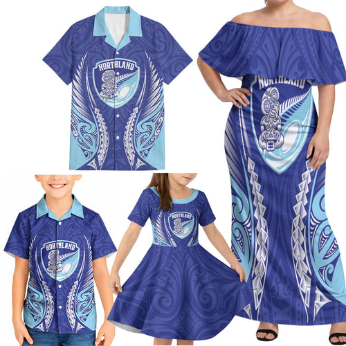 Northland 2026 Rugby Custom Family Matching Off Shoulder Maxi Dress and Hawaiian Shirt NZ Maori Silver Fern