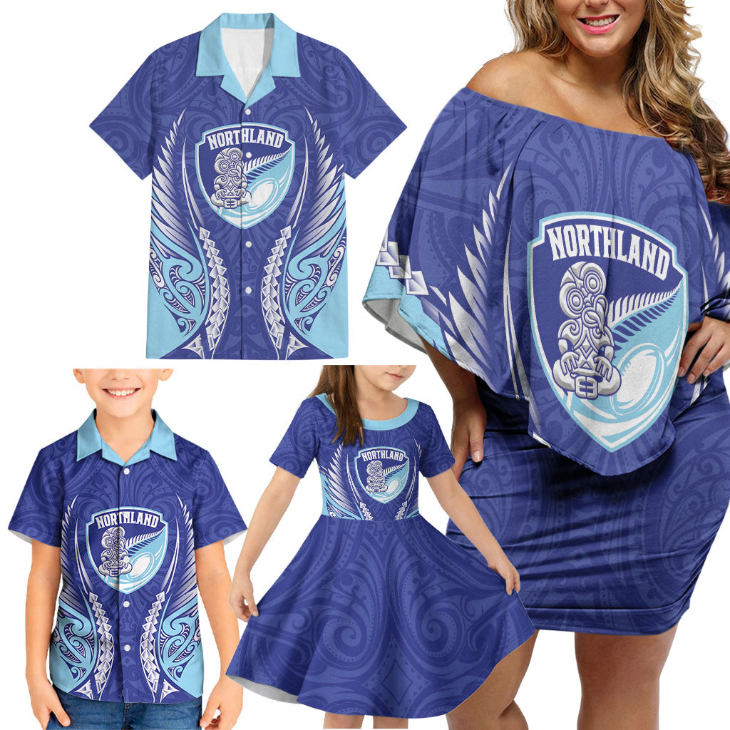 Northland 2026 Rugby Custom Family Matching Off Shoulder Short Dress and Hawaiian Shirt NZ Maori Silver Fern