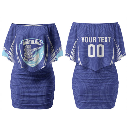 Northland 2026 Rugby Custom Family Matching Off Shoulder Short Dress and Hawaiian Shirt NZ Maori Silver Fern