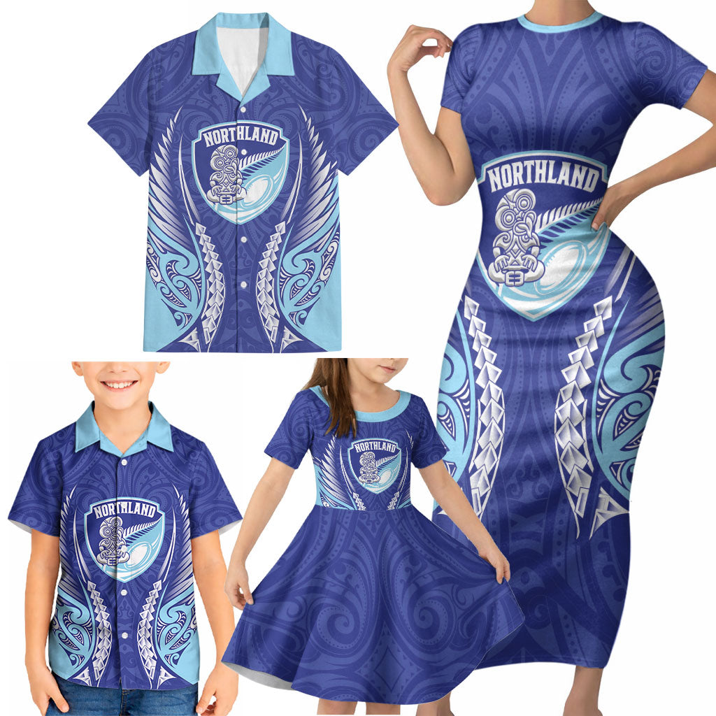 Northland 2026 Rugby Custom Family Matching Short Sleeve Bodycon Dress and Hawaiian Shirt NZ Maori Silver Fern