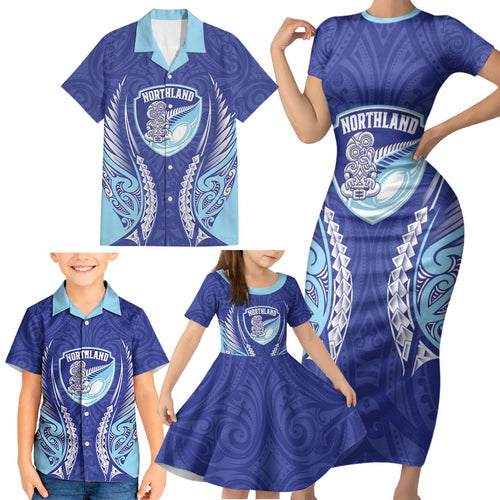 Northland 2026 Rugby Custom Family Matching Short Sleeve Bodycon Dress and Hawaiian Shirt NZ Maori Silver Fern